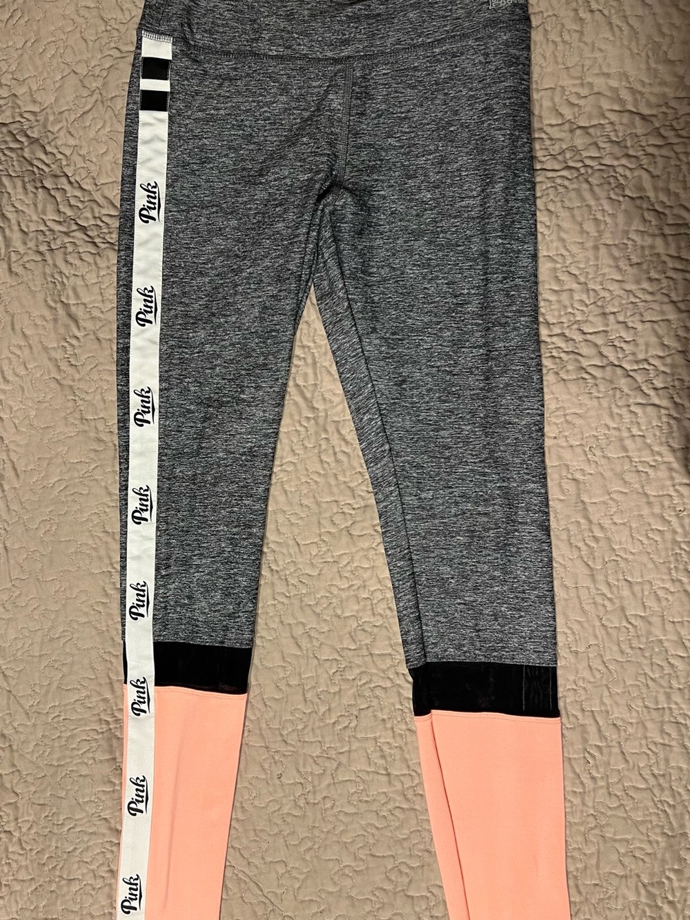 PINK Victoria's Secret Girls' Gray, Peach & Black Colorblock Leggings